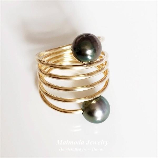 ダブル タヒチアンパール スパイラル ラップ リング ゴールド / ローズゴールド / シルバー [ Maimoda Jewelry / マイモダジュエリー ハワイ] [海外受注](R161)｜mahealani｜04