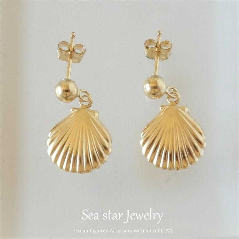 ゴールド シーシェル スタッド ピアス 14KGF [sea star jewelry]｜mahealani