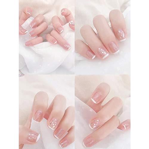 翌日発送可能 24pcs シンプル フレンチネイル ゆめかわいい 優雅 夢幻 露宴 着物 和装 中位の長さ つけ爪 付け爪 Materialworldblog Com