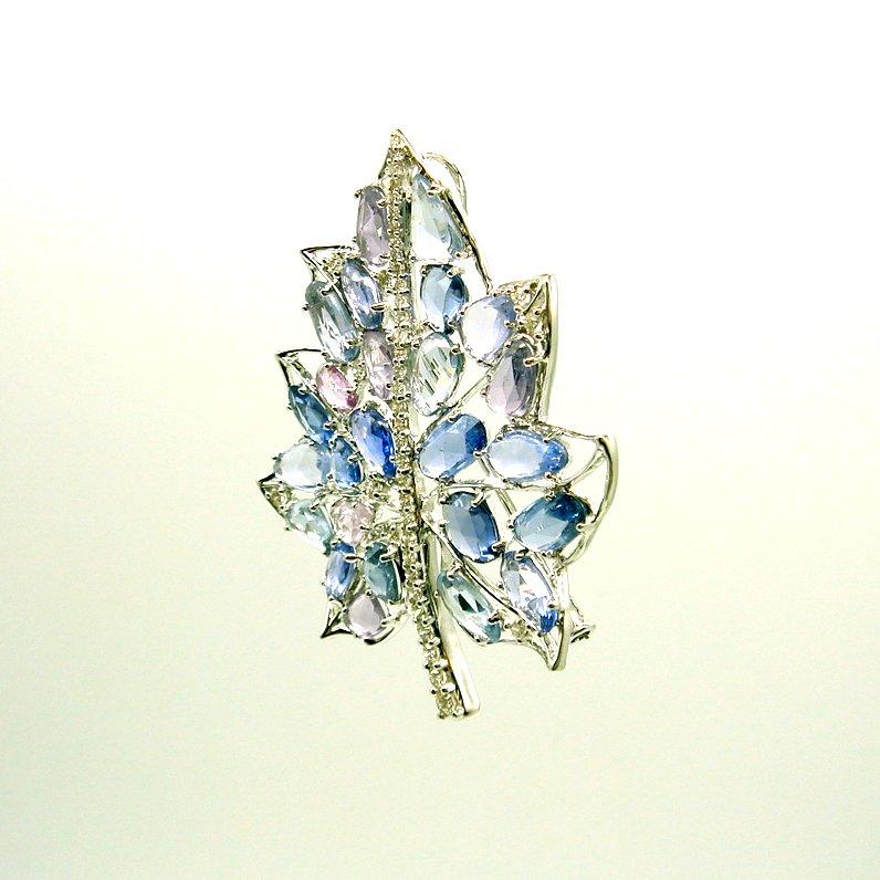 新品】ダイヤモンド＆カラーサファイアペンダントブローチ(K18WG)