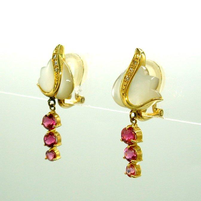 ER178:K18YG ピンクトルマリン 白蝶貝 ダイヤ クリップイヤリング