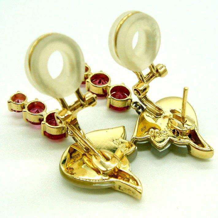 ER178:K18YG ピンクトルマリン 白蝶貝 ダイヤ クリップイヤリング