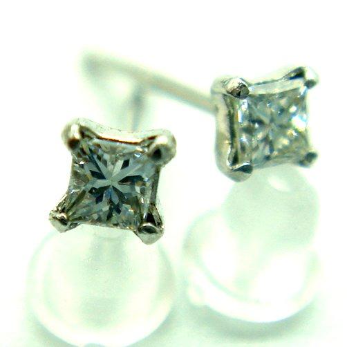 PC1609:Pt プリンセスカット ダイヤ ピアス : マホガニーホール