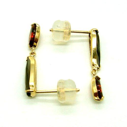 PC1681:K18YG スモーキークォーツ（煙水晶） ガーネット ピアス