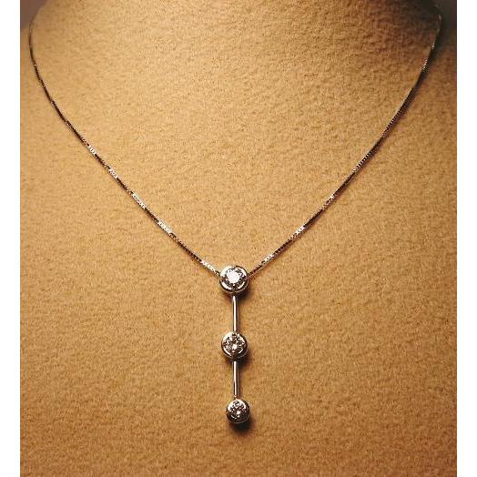 PN329:K18WG ダイヤ トリロジー プチタイプネックレス : マホガニー  