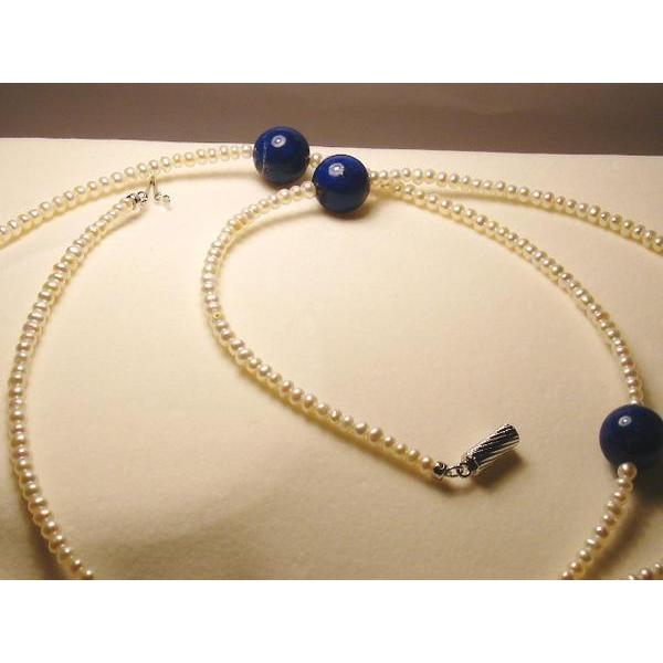 SN58:SV ラピスラズリ（12mm珠） 淡水パール ロングネックレス 