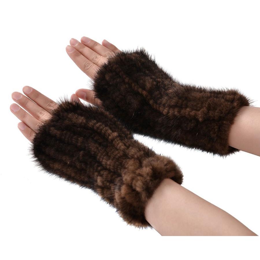 ミンクファー 手袋 20cm アームウォーマー 指なし ミトン手袋