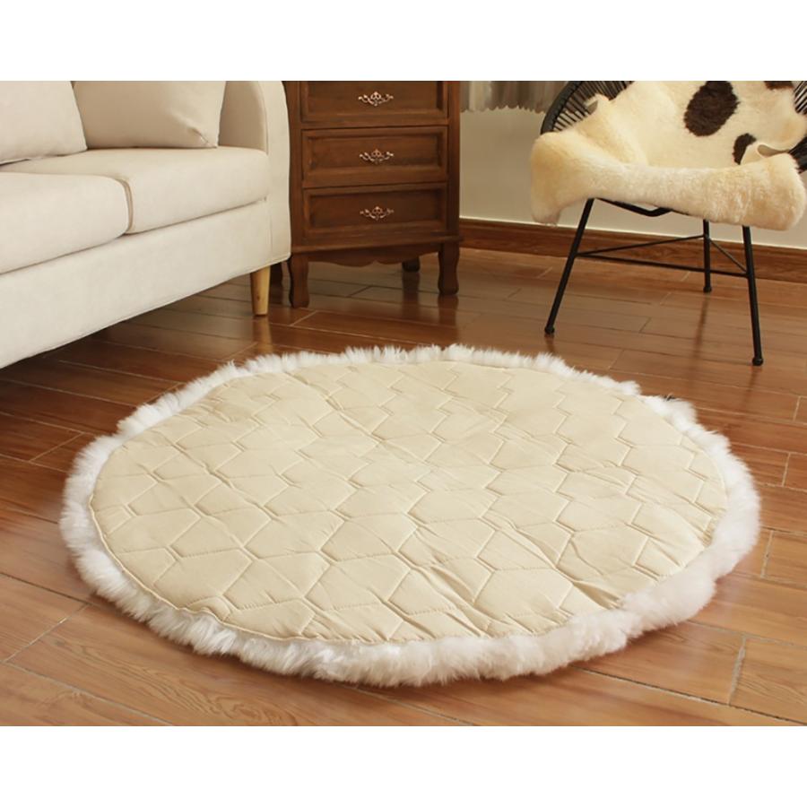 ムートンラグ 円形 140 洗える 天然 床暖房 こたつ敷き 滑り止め