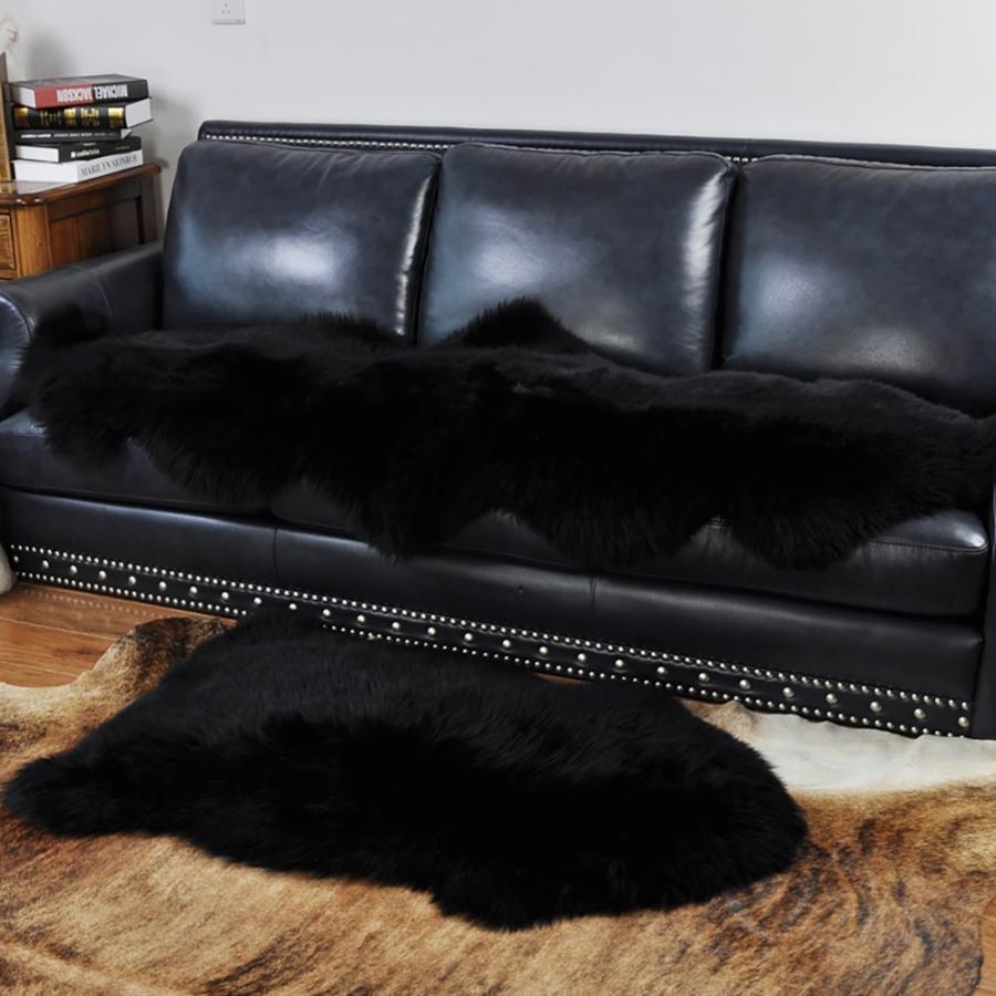⭐️天然羊毛ムートンラグ1.5匹サイズ　ブラック色　新品未使用⭐️ ムートンラグ 1.5匹物 150cm ムートンフリース 原皮 ムートン 天然