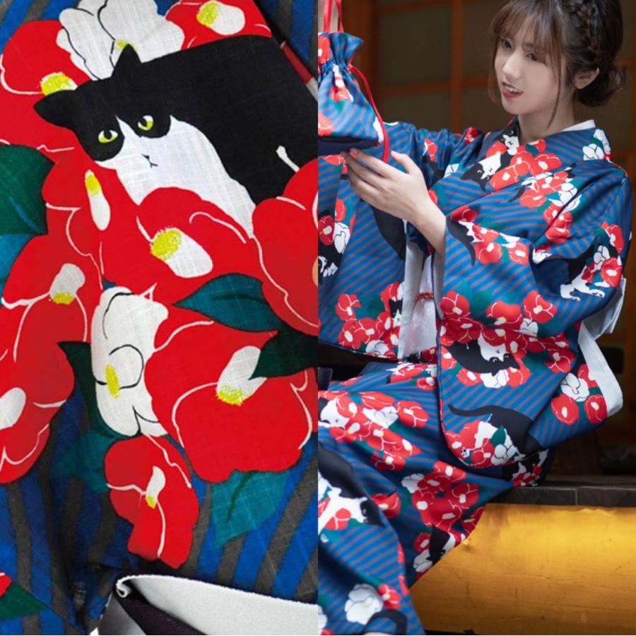 レディース浴衣　ネコ柄　大人かわいい　新品未使用 ネコ柄 浴衣 猫 レディース 猫柄 三毛猫 セット 大きサイズ