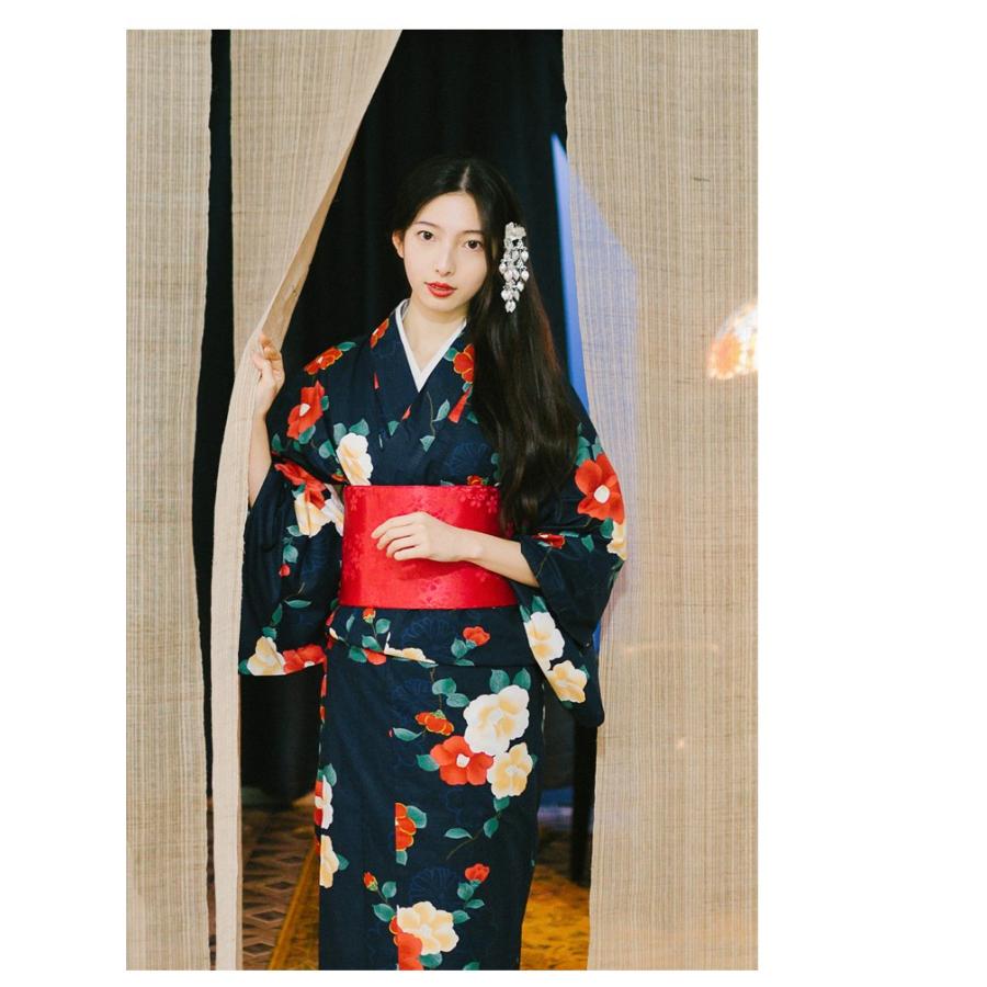 古典柄 浴衣 椿 セット レディース 浴衣セット 赤 朱色 大き