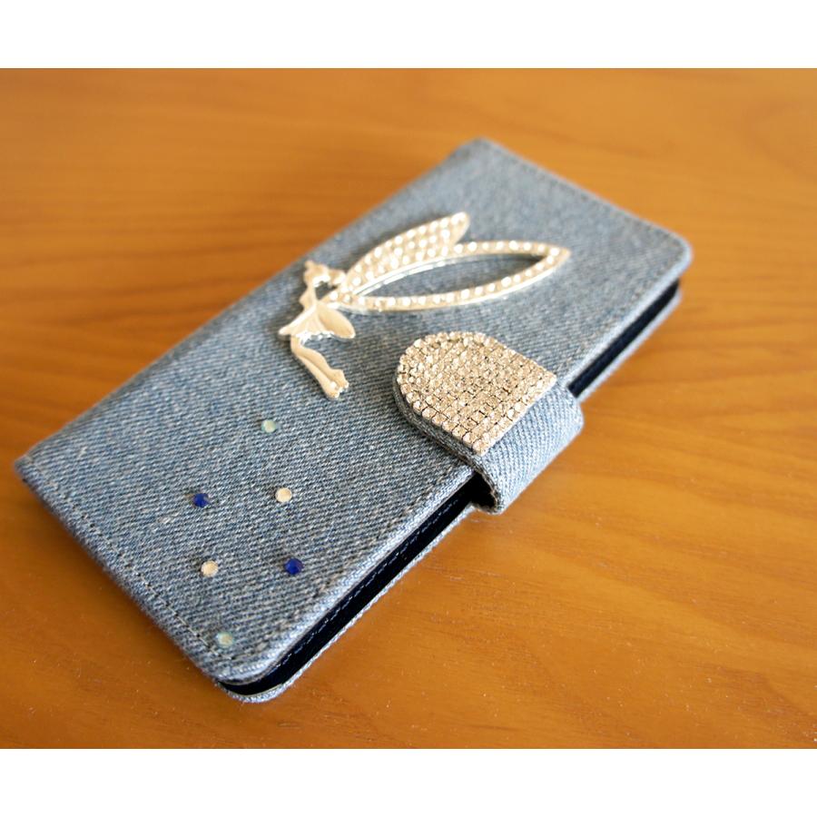 iPhone 12 mini 可愛いケース 天使 手帳型 デニム ミラー付き ティンカーベルクリスタル｜mahounokoukou｜02
