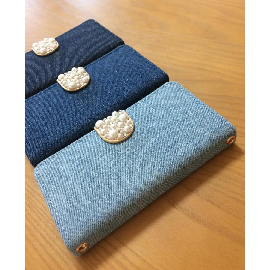 Apple iPhone8 ケース ミラー 手帳型 左利き用 デニム カバー