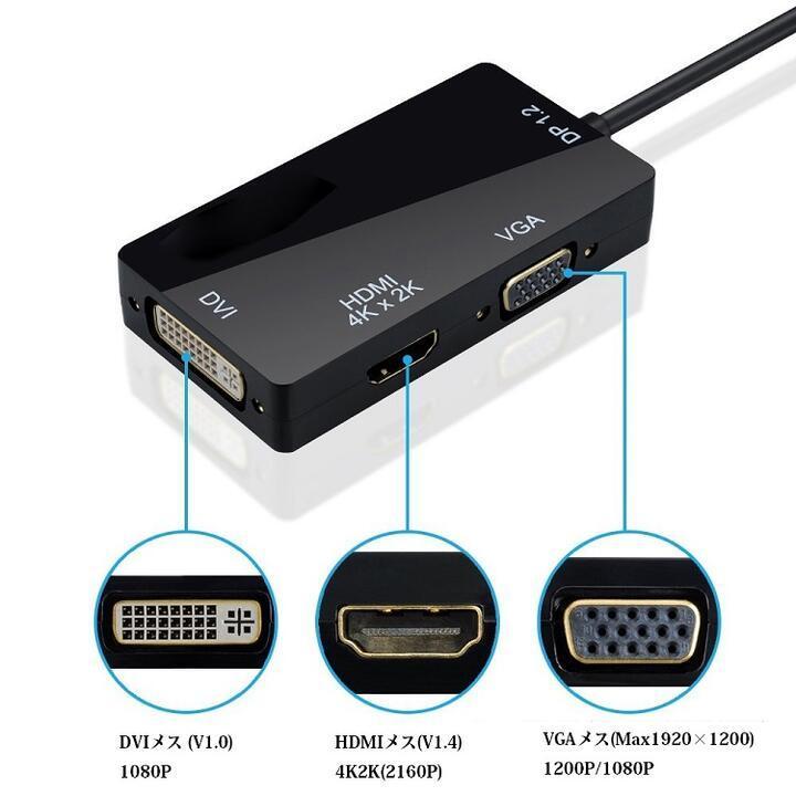 Mini DisplayPort1.2/Thunderbolt to HDMI/DVI/VGA 変換アダプタ Mini DP1.2-DVI(24+1)ピン/VGA ミニ D-Sub 15ピン/HDMI4K2K 2160P 2色｜mahsalink｜02