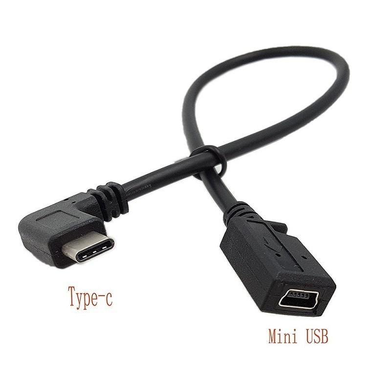 L字 USB Type C to USB2.0 Micro 変換ケーブル /USB C-USB Mini 5ピン