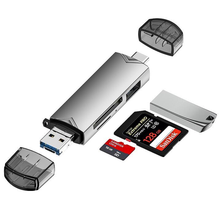 USB A/C+Micro to SD(HC)/TF/MicroSD(HC) カードリーダー USBフラッシュメモリー対応 OTGアダプタ ...