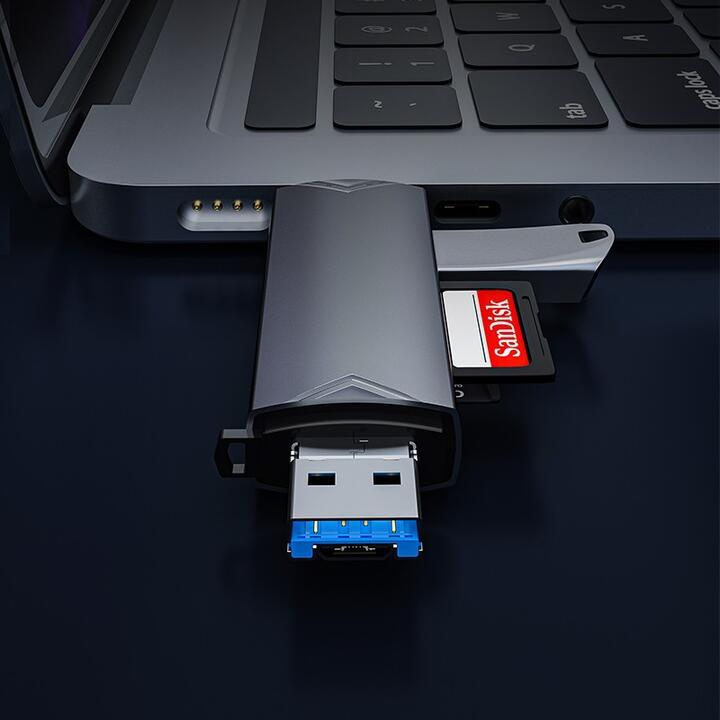 USB A/C+Micro to SD(HC)/TF/MicroSD(HC) カードリーダー USBフラッシュメモリー対応 OTGアダプタ ...