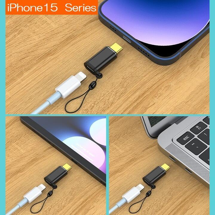 Lightning-USB Ｃメス充電、データ アダプタ60Wオスーメス3cm Type Cを持つMacBook/iPhone15シリーズ/ipadなど対応ストラップ孔あり灰｜mahsalink｜03