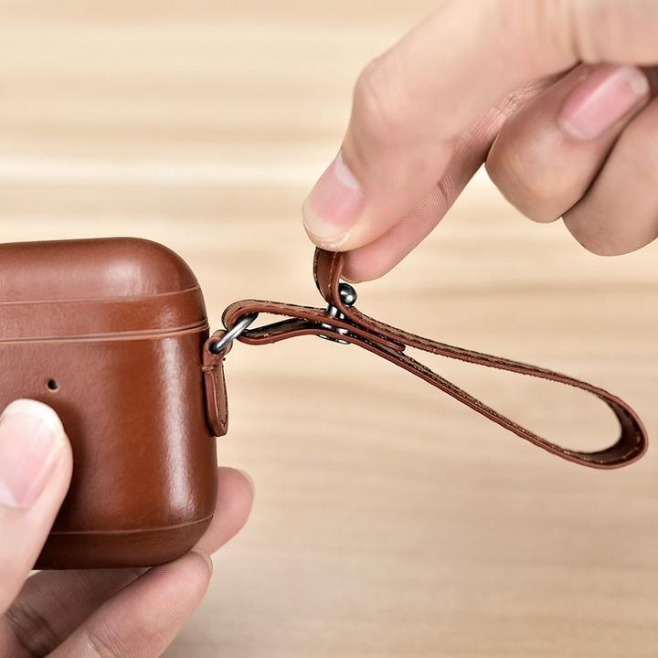 iCARER AirPods 3専用 ストラップ付 本革 ビンテージ 保護ケース 充電
