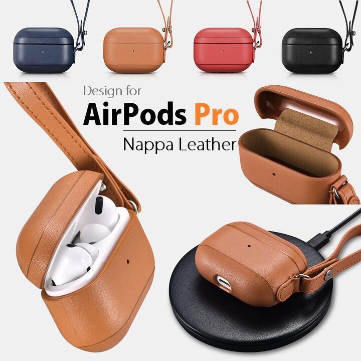 Apple AirPods本体 レザーケース付き iCARER IAP055 アップル AirPods Pro エアポッズ プロ用 ストラップ付