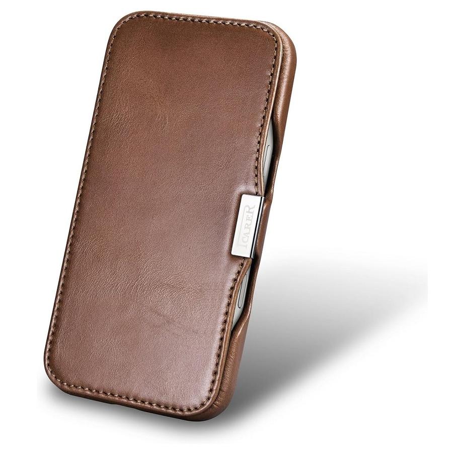 iCARER iPhone 16 用本革 手帳型 メタルクリップ オイルワックス 