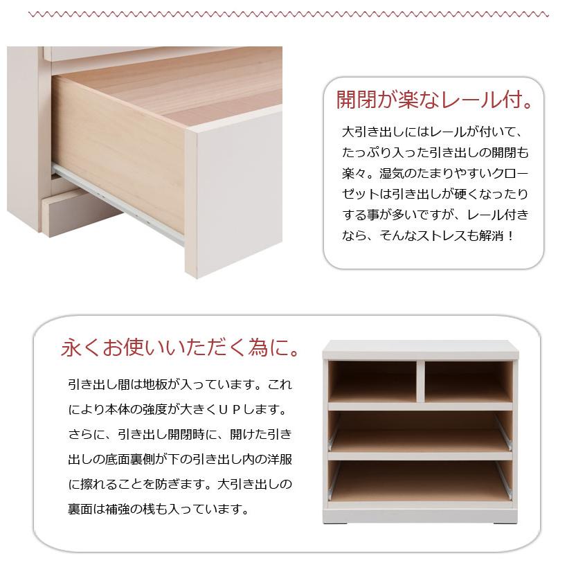 クローゼットタンス 3段 幅75cm 奥行40cm 隠しキャスター付き 完成品 