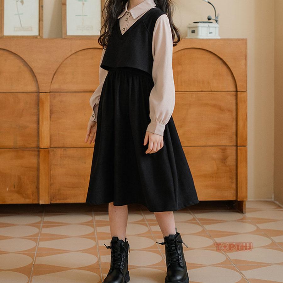 女の子 フォーマルワンピース 長袖 重ね着風 子供服 キッズ 120-165cm