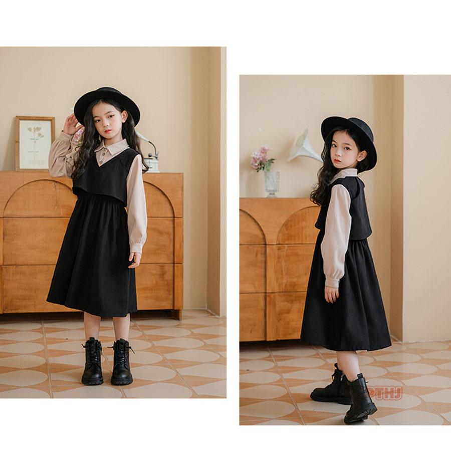 女の子 フォーマルワンピース 長袖 重ね着風 子供服 キッズ 120-165cm