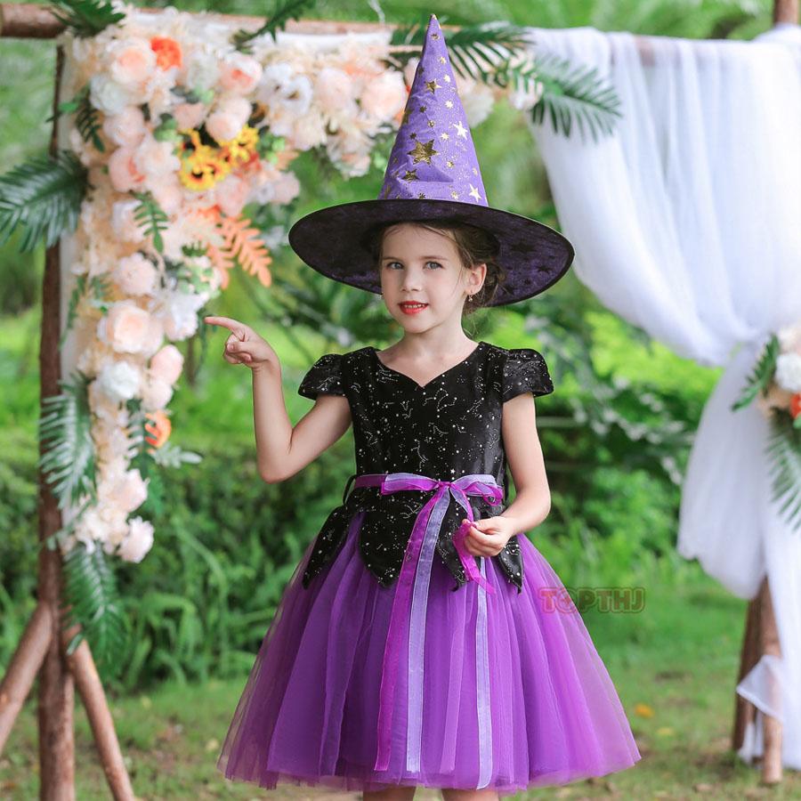 ハロウィン コスプレ 子供 女の子 魔女 ワンピース 帽子付き キッズ