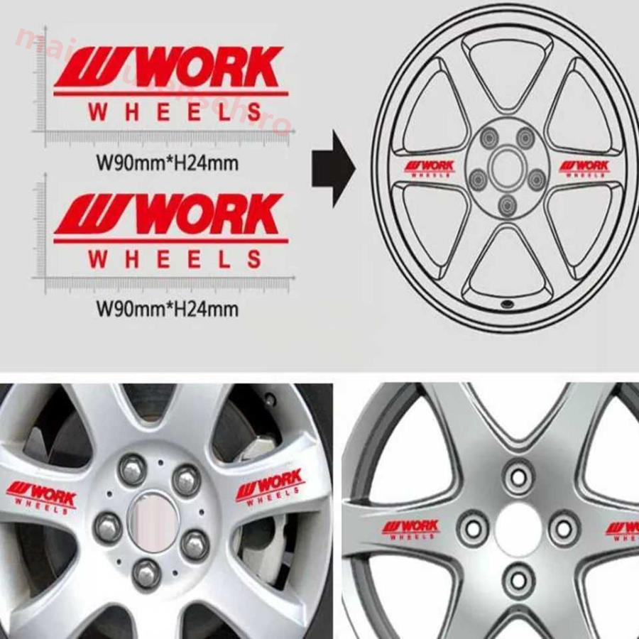 高品質 WORK ホイール用ステッカー ブラック 4枚 VOLK RACING RAYS SSR BBS ENKEI BADX WALD トヨタ 日産 ホンダ スズキ ダイハツ BMW メルセデス｜maiamusensehiro｜02