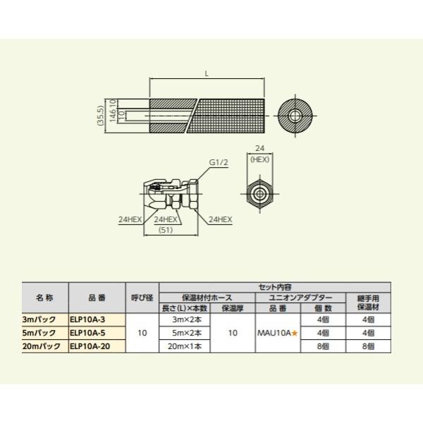 ブリヂストン　ELP10A-20　用途別使用部材 エコるーぷ 20mパック 保温厚10mm 呼び径10 [■]｜maido-diy-reform｜02