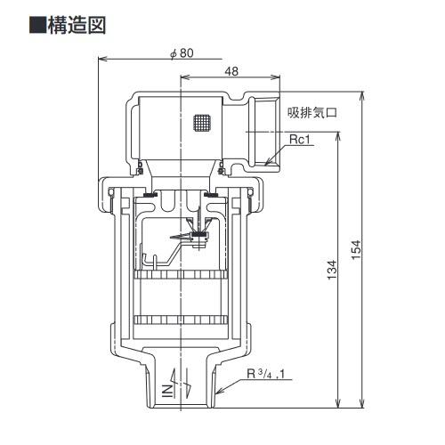 ベン 吸排気弁 AFV4N-F 20 AFV-4N型 標準品 (A)20(B)3/4 [□] : まいど 