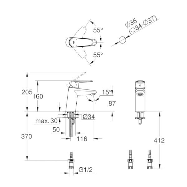 GROHE 洗面用水栓 JP368103 JP368103 グローエ GROHE シングルレバー洗面混合栓（引棒なし