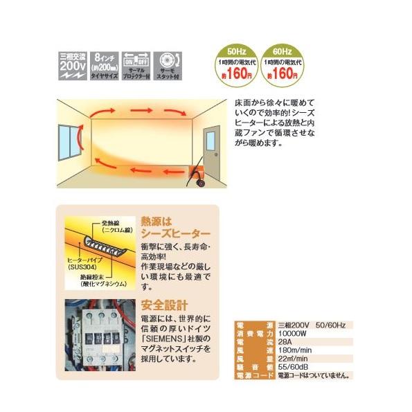 ナカトミ ISH-10KT 電気ファンヒーター 循環型温風送風機 三相200V