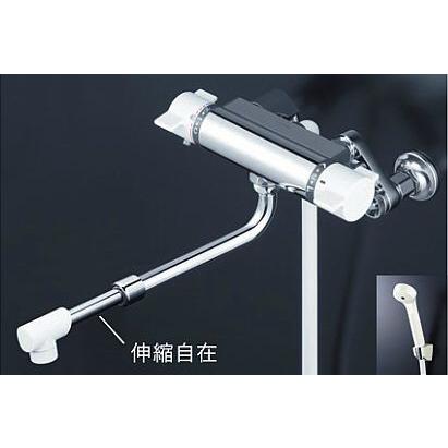 シャワー水栓 KVK　KF800WHASJ　サーモスタット式シャワー 伸縮自在パイプ付 楽締め水栓 寒冷地用