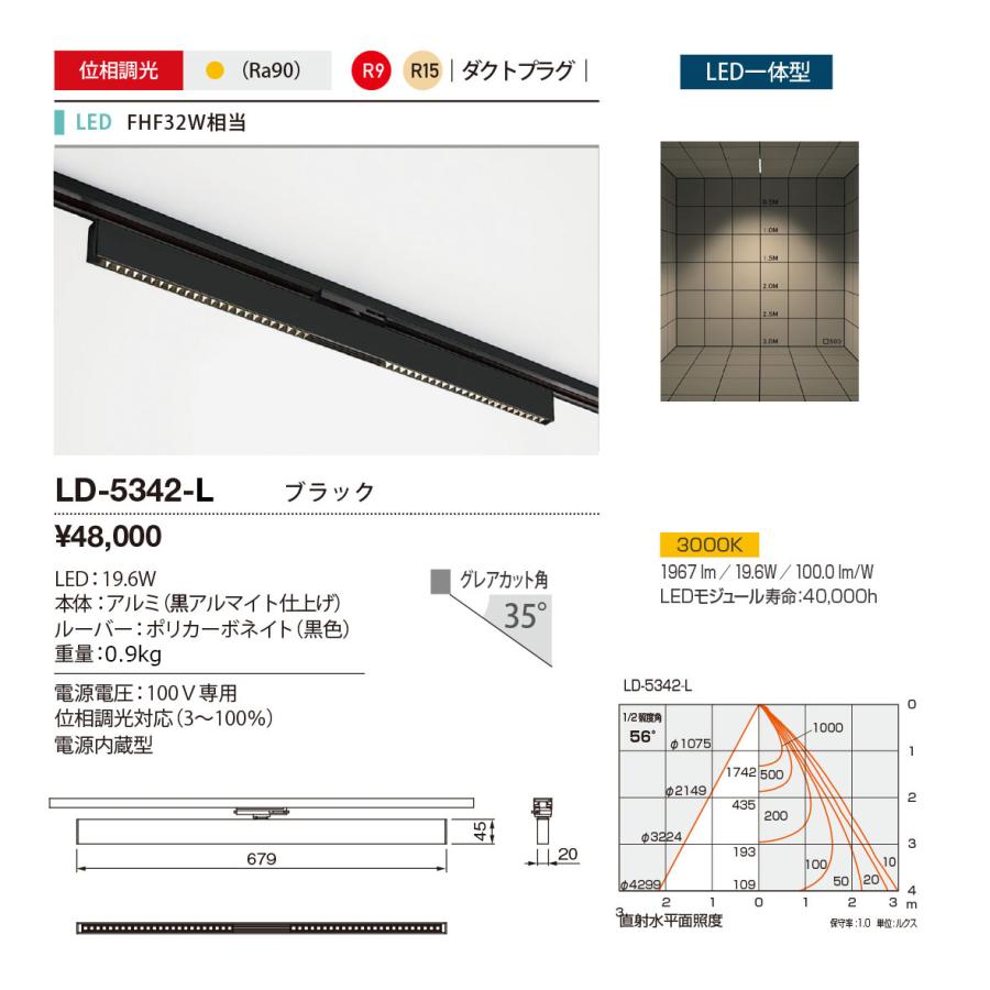 山田照明(YAMADA) LD-5342-L ダクトライティング 位相調光 LED一体型 電球色 電源内蔵 ダクトタイプ ブラック [♪