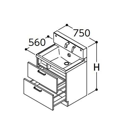 TOTO 洗面化粧台  サクア 2段引き出しタイプ 間口750 洗面ボウル高さ800 [♪■]