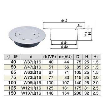 MIYAKO ミヤコ フラット型ツバ付掃除口 【MK132UFW 65】 VP・VU兼用