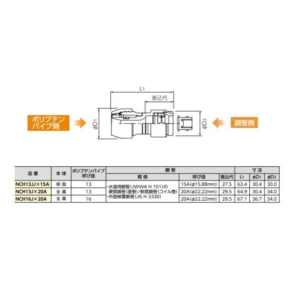 BRIDGESTONE ブリヂストン NCH13JJ×15A 異種管変換継手 銅管変換 BRIDGESTONE ブリヂストン NCH13JJ×15A 異種管変換継手 銅管変換