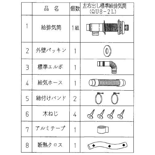 石油給湯器関連部材　コロナ　QU8-2L　AGシリーズ(FFW)タイプ　左右出し　標準給排気筒M　[■]