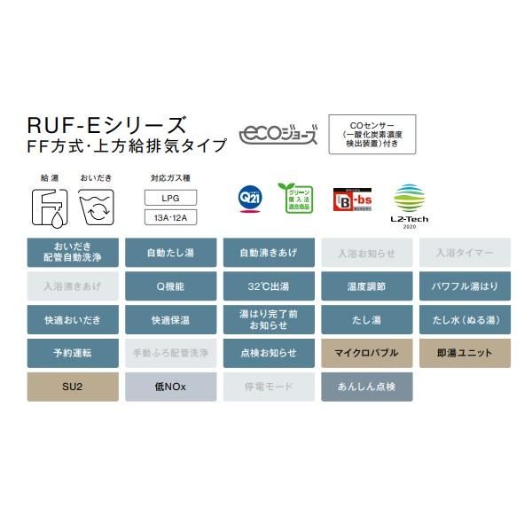 リンナイ 【RUF-E2401AFF(A) プロパン用】 ガスふろ給湯器 エコジョーズ 設置フリータイプ 24号 フルオート F F方式・屋内壁掛型 20A リモコン別売 [⇔]の画像