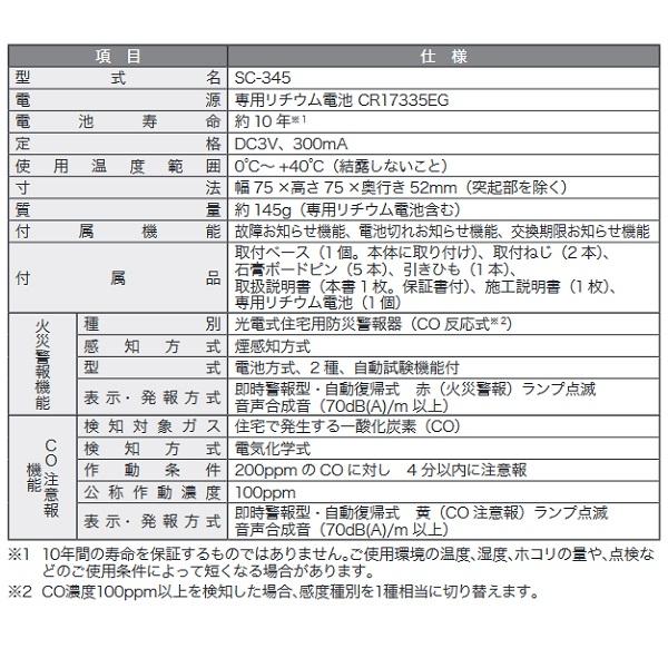 [在庫あり]新コスモス SC-345 住宅用火災警報器 一酸化炭素検知 プラシオ CO反応式 電池式（SC-285E後継機） ☆2【本州四国送料無料】｜maido-diy-reform｜05