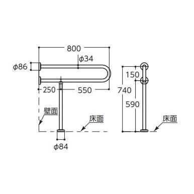TOTO トイレ用手すり TOTO T112CP23 腰掛洗面器用 L103用車いす・杖 