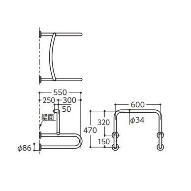 小便器用　手すり　T112CU22 #SC1 小便器用手すり(T112CU22)