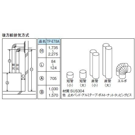 パーパス 【TP-ET8A】 ガスふろがま部材 BFDP用 給排気管セット 後方給