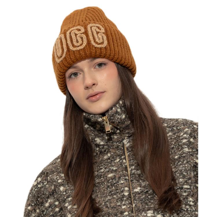 【未使用】UGG リブ編みニット帽 ブラック・ブラウン ニット帽 UGG アグ 102345 ブランド レディース メンズ チャンキー