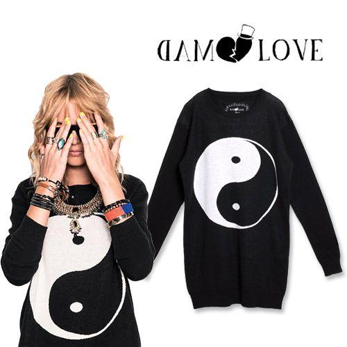 マッドラブ ニットワンピース チュニック 大きいサイズ 長袖 黒 秋冬 ミニ丈 MAD LOVE YINYANG SWEATER DRESS｜maido-selection