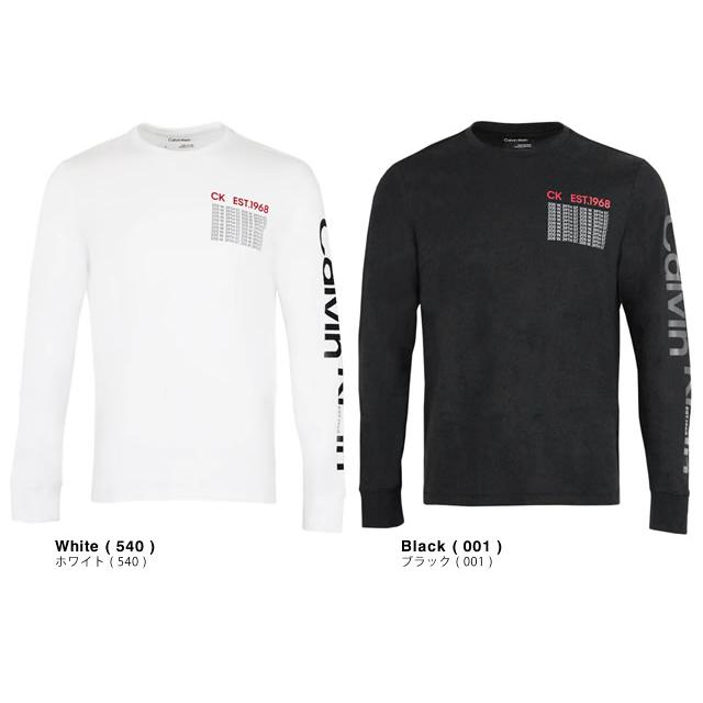 カルバンクライン Calvin Klein 長袖Tシャツ ロンT クルーネック メンズ 男性 ブランド ロゴプリント 黒 ブラック 白 ホワイト 40DM870