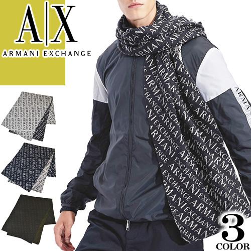 アルマーニ エクスチェンジ ARMANI EXCHANGE マフラー ストール メンズ オールオーバー ロゴ 防寒 ブランド プレゼント 黒 ブラック ネイビー グレー｜maido-selection