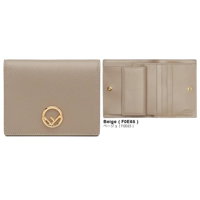 FENDI ベージュレザーコンパクト財布-